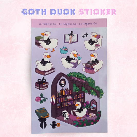 Goth Bookshop Duck Sticker Sheet | Planner, Laptop Decal (4x6 Inch)
