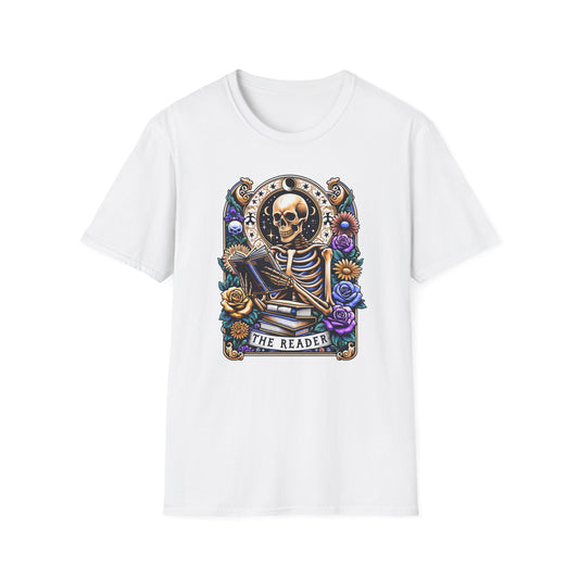 The Reader Skeleton T-Shirt — Gothic Skull Book Lover Graphic Tee