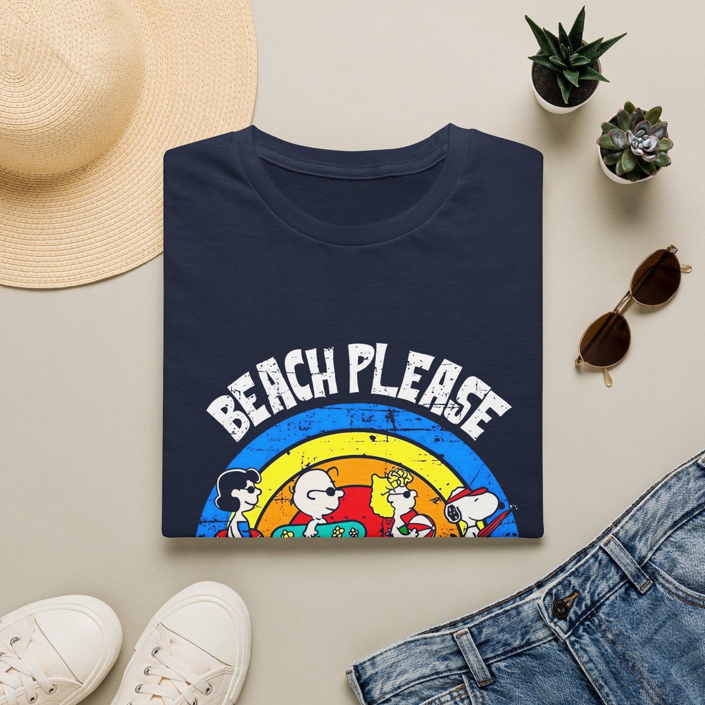 Beach Please T-Shirt — Vintage Rainbow Snoopy Summer Tee