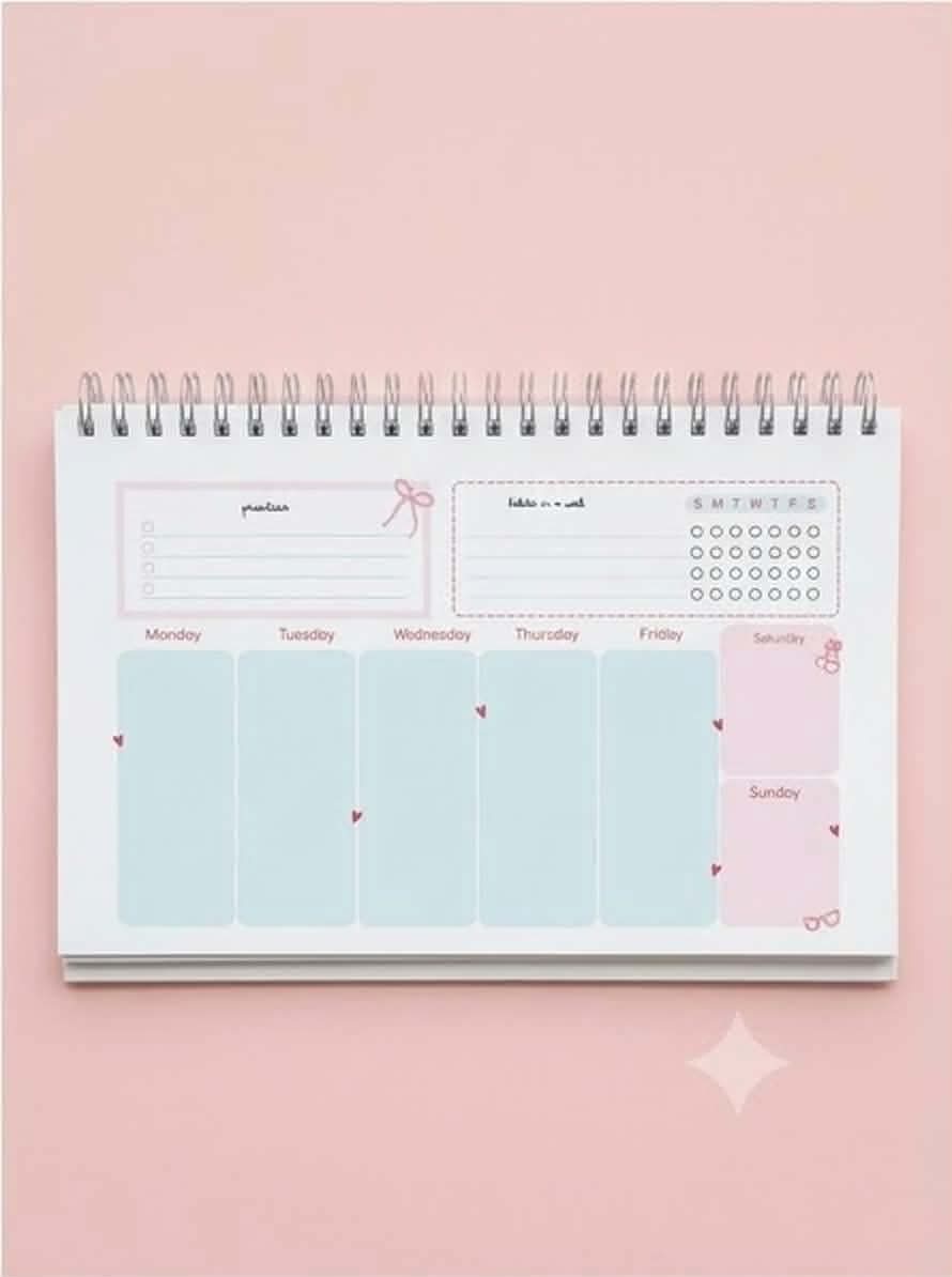 Aesthetic Desktop Weekly Planner & Habit Tracker Notepad