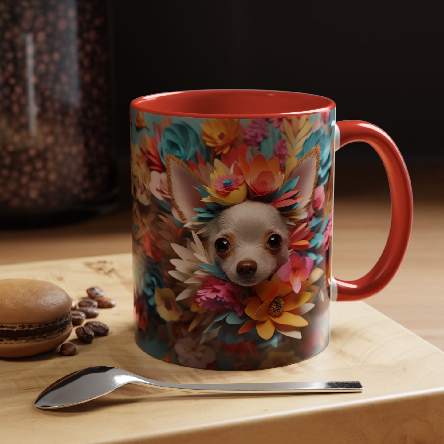 Chihuahua Floral Wreath Accent Coffee Mug — Colorful Pet Lover Gift (11/15oz)