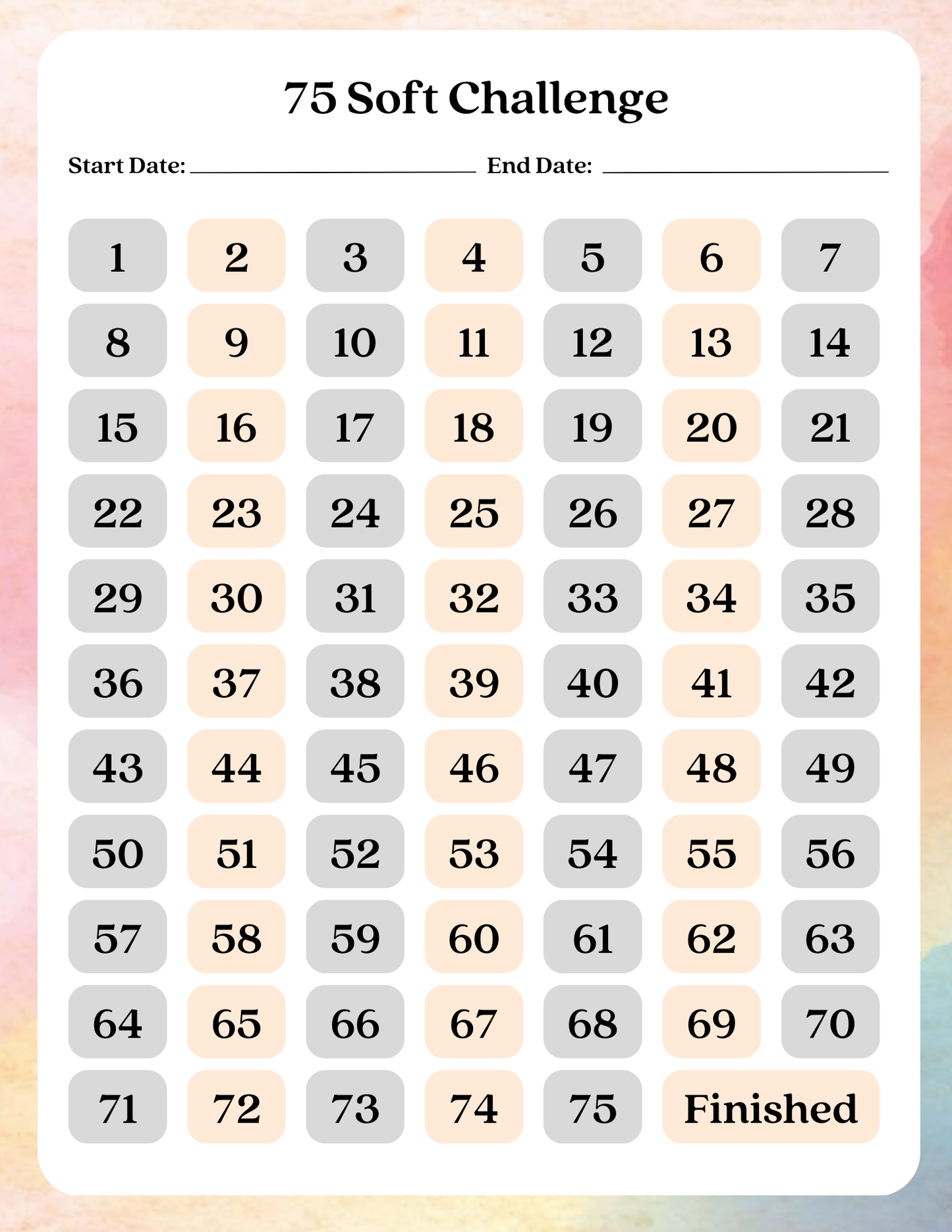 75 Soft Challenge Tracker | Digital Download