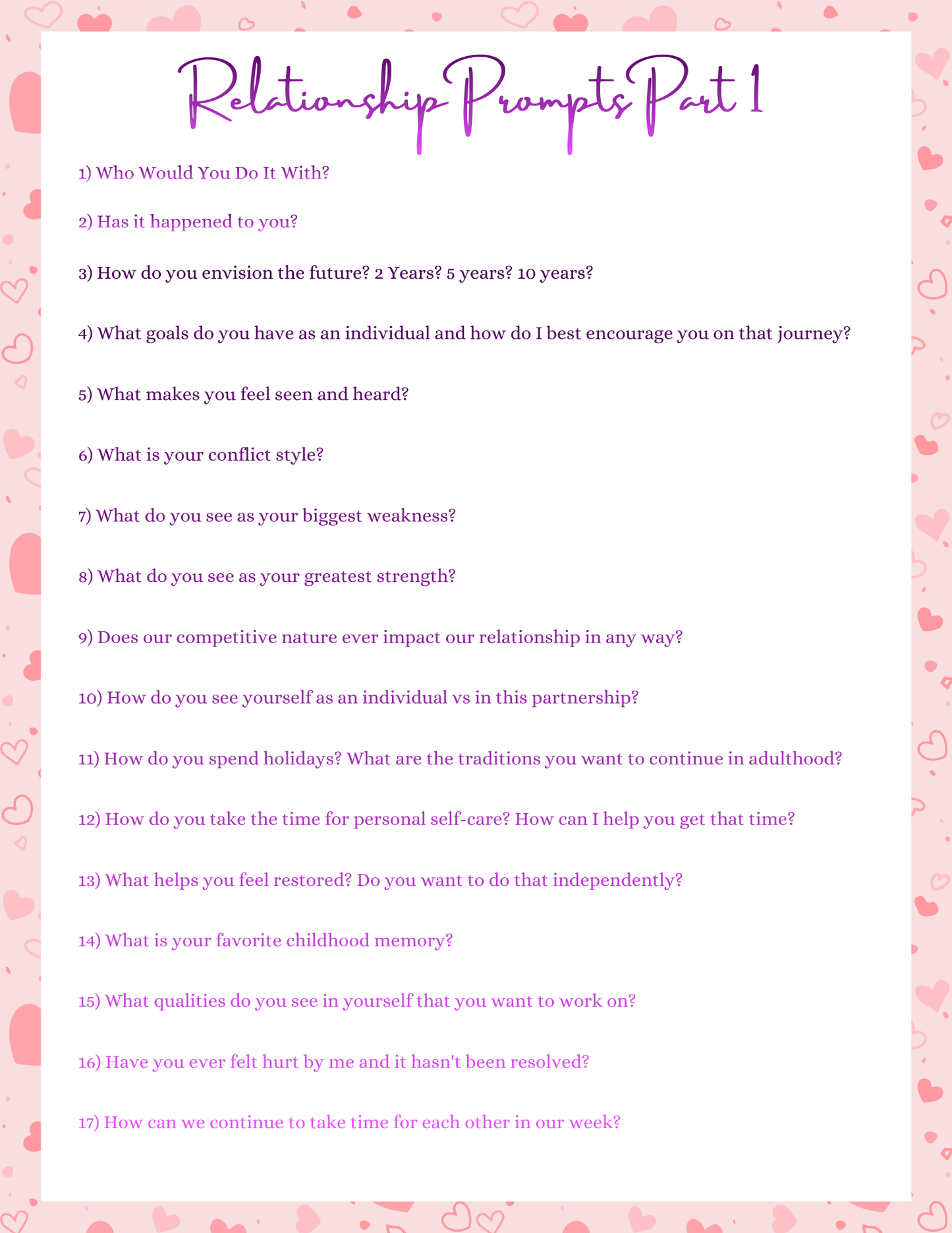 Relationship Journal Prompts | Digital Download