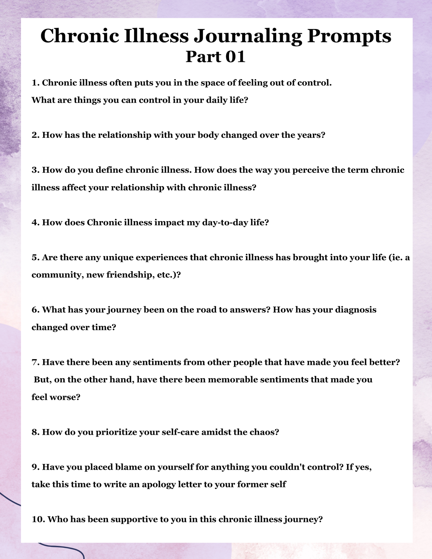 Chronic Illness Reflection Journal Prompts | Digital Download