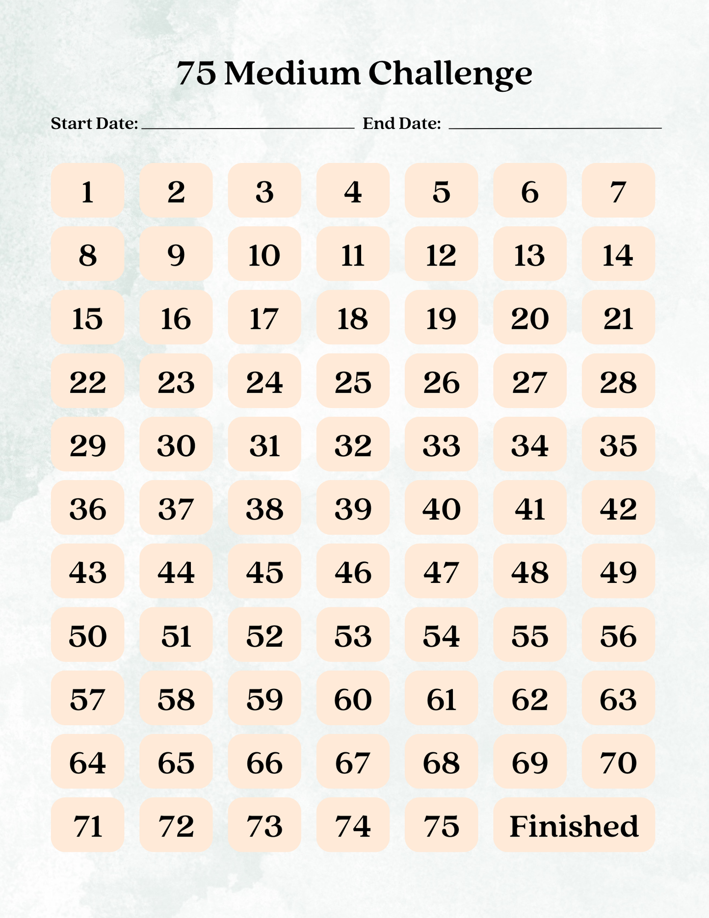 75 Medium Challenge Tracker | Digital Download