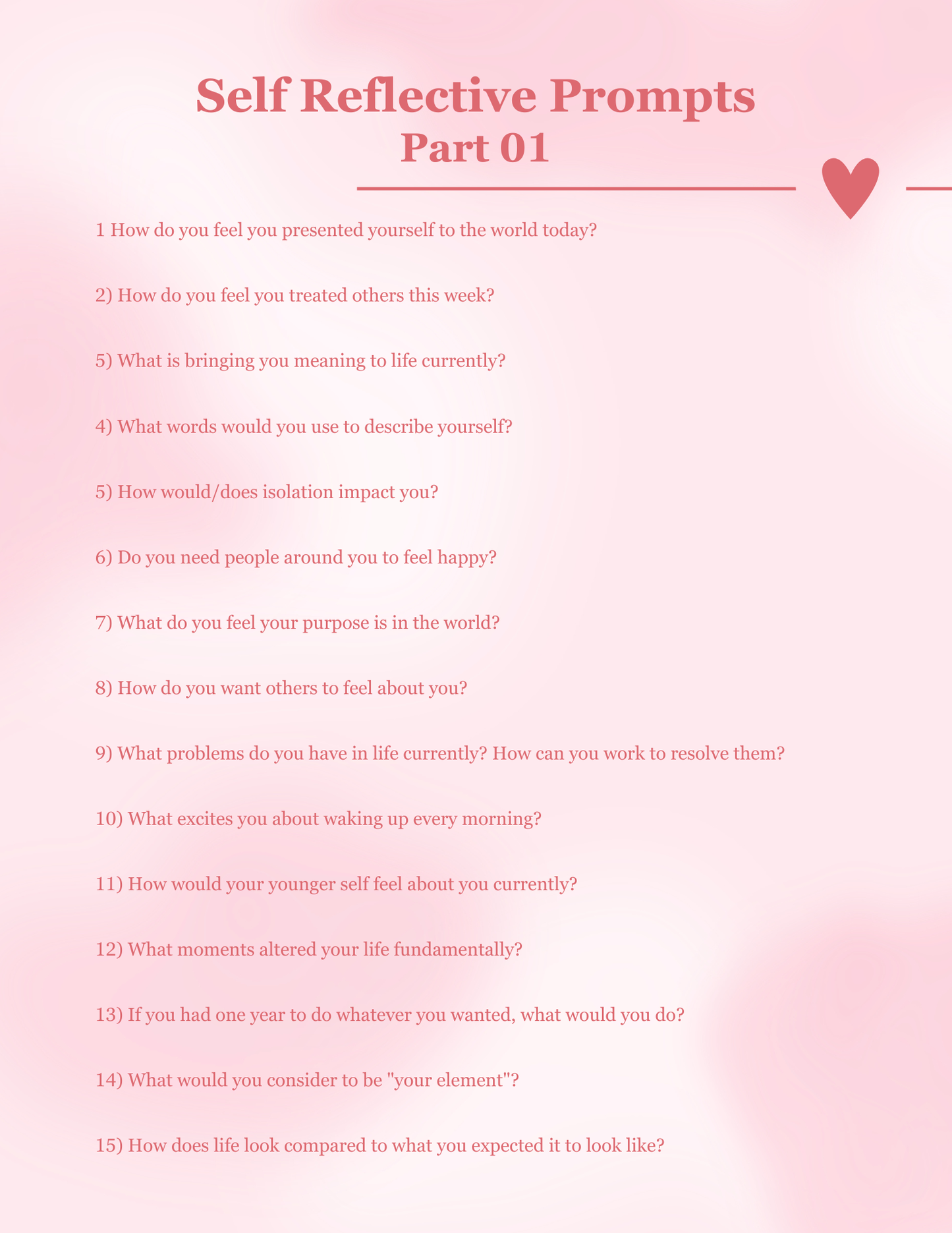 100 Self Reflective Prompts | Digital Download