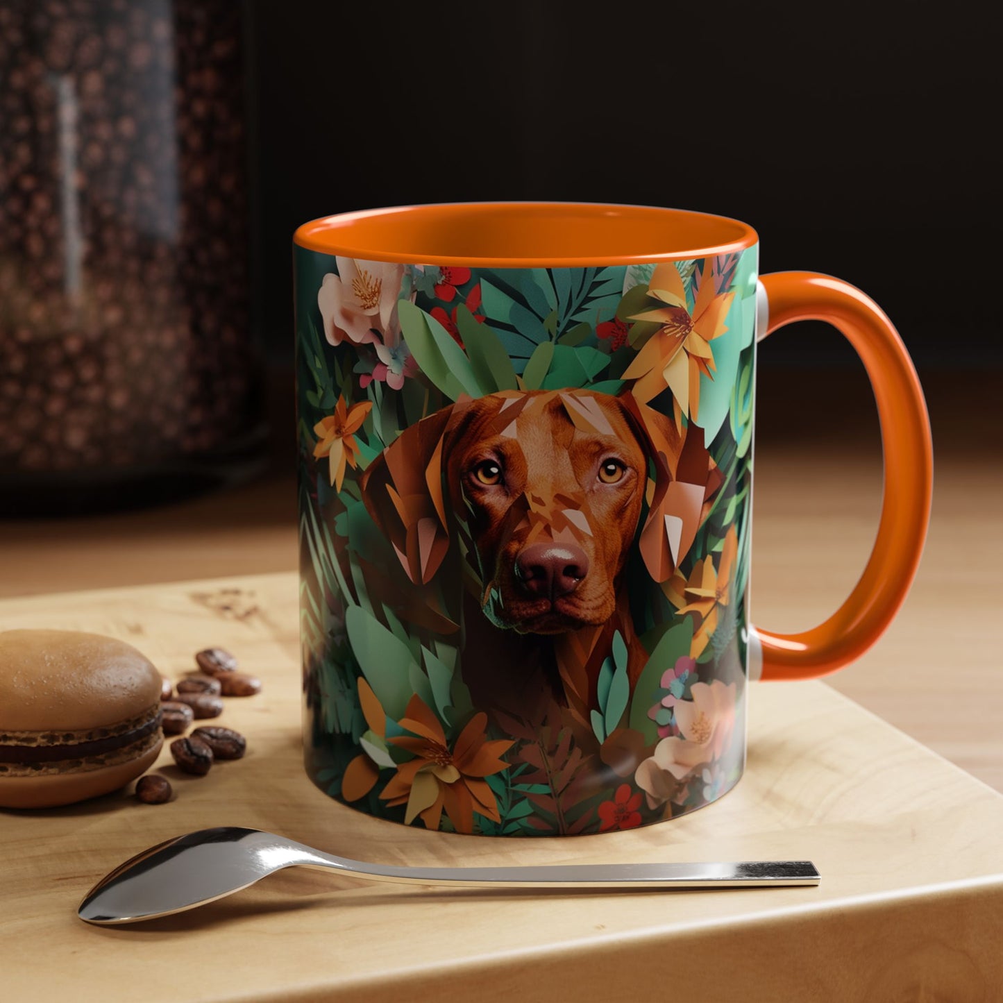 Vizsla Floral Accent Coffee Mug — Dog Portrait Botanical 11/15oz