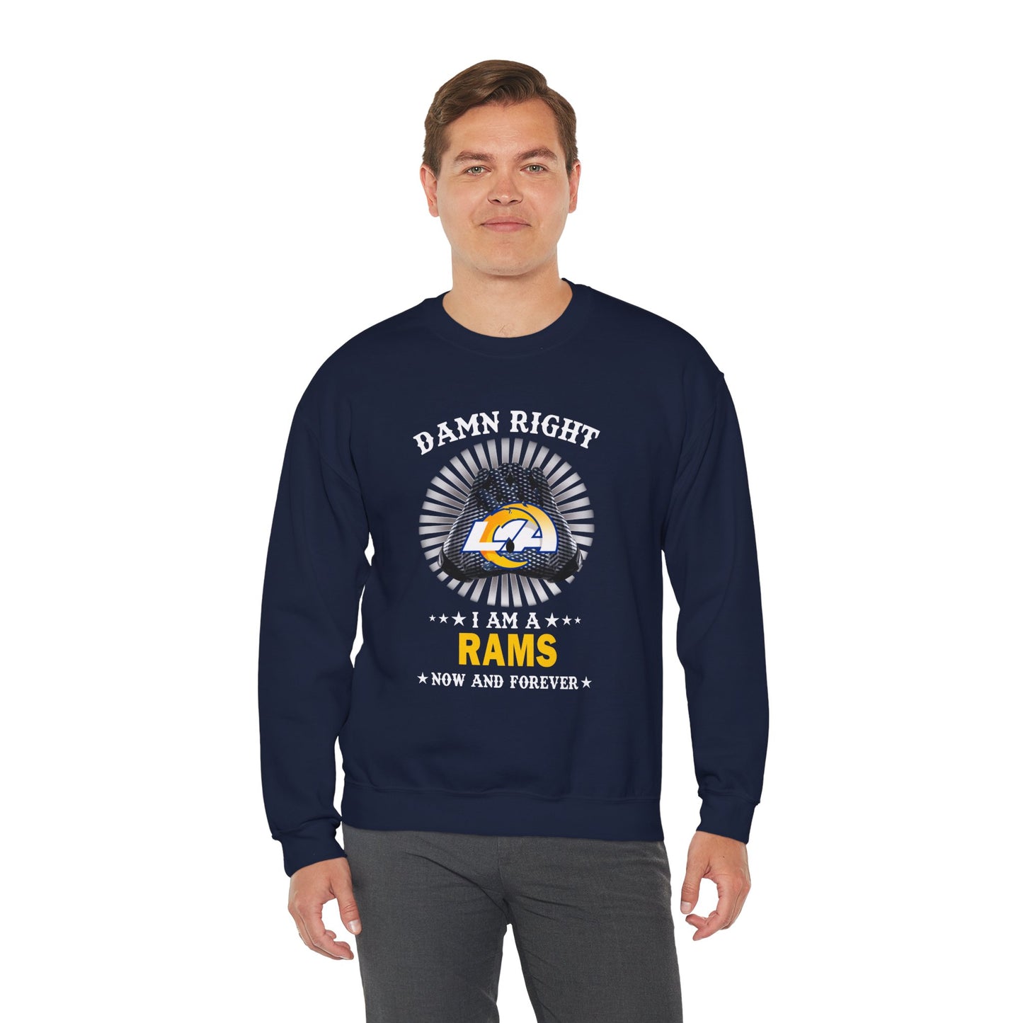 Custom “Damn Right I Am a Rams Fan” Crewneck Sweatshirt – Vintage Football Fan Pullover