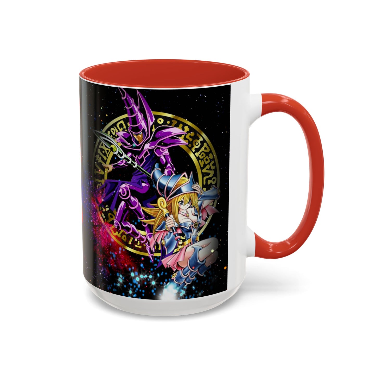 Yu-Gi-Oh! Dark Magician & Dark Magician Girl Accent Coffee Mug | Anime Duelist Galaxy Design (11/15oz)