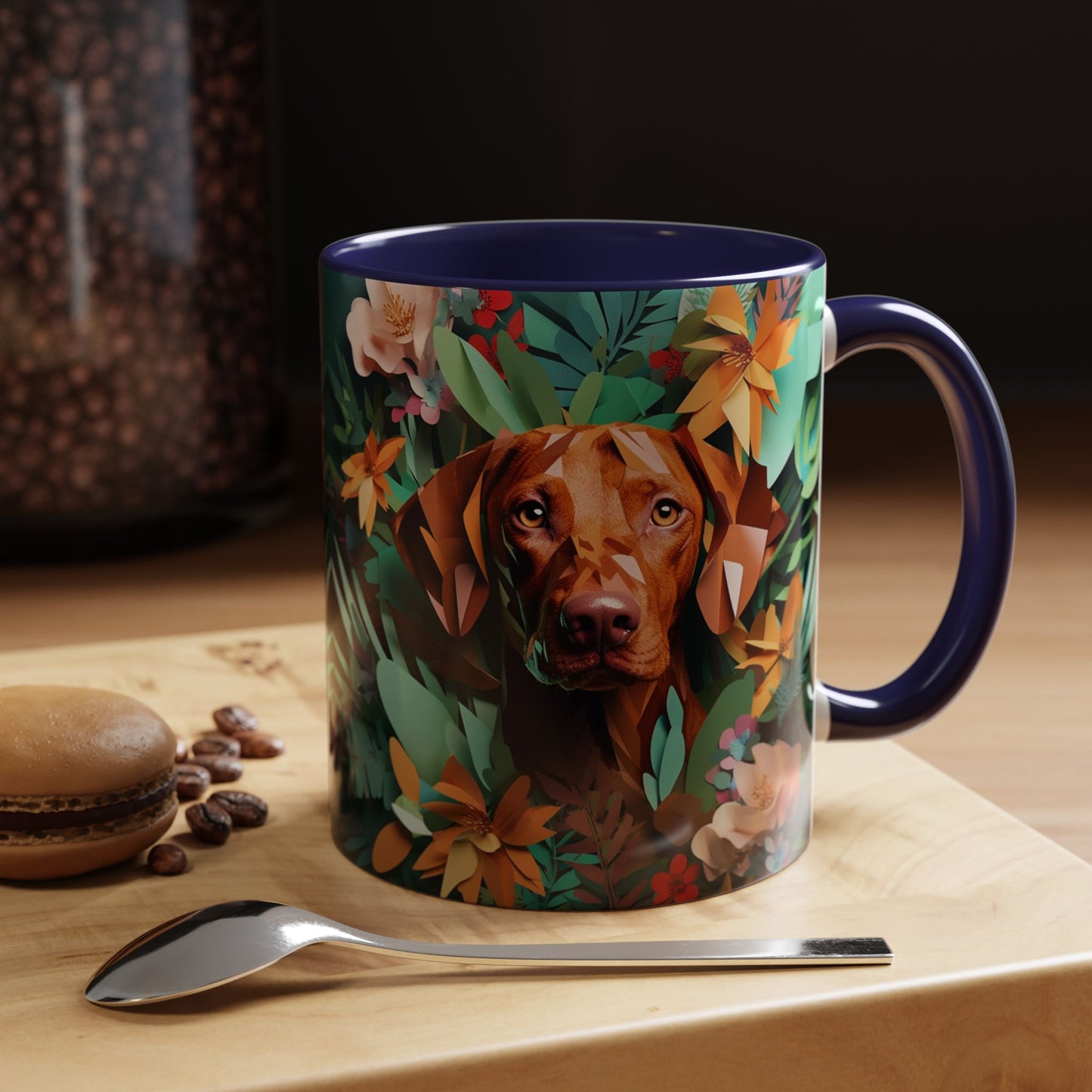 Vizsla Floral Accent Coffee Mug — Dog Portrait Botanical 11/15oz