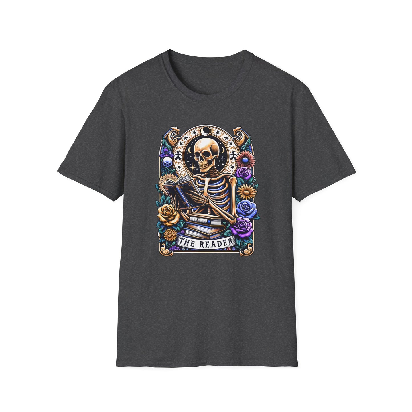 The Reader Skeleton T-Shirt — Gothic Skull Book Lover Graphic Tee