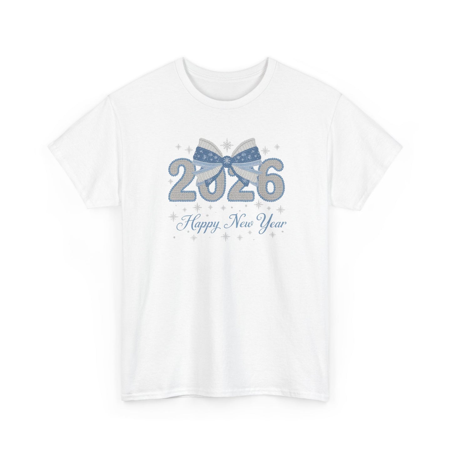 2026 Happy New Year Tee Festive Blue Bow New Year T-Shirt