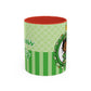 Princess Cat Illustration Accent Coffee Mug | Green Stripes