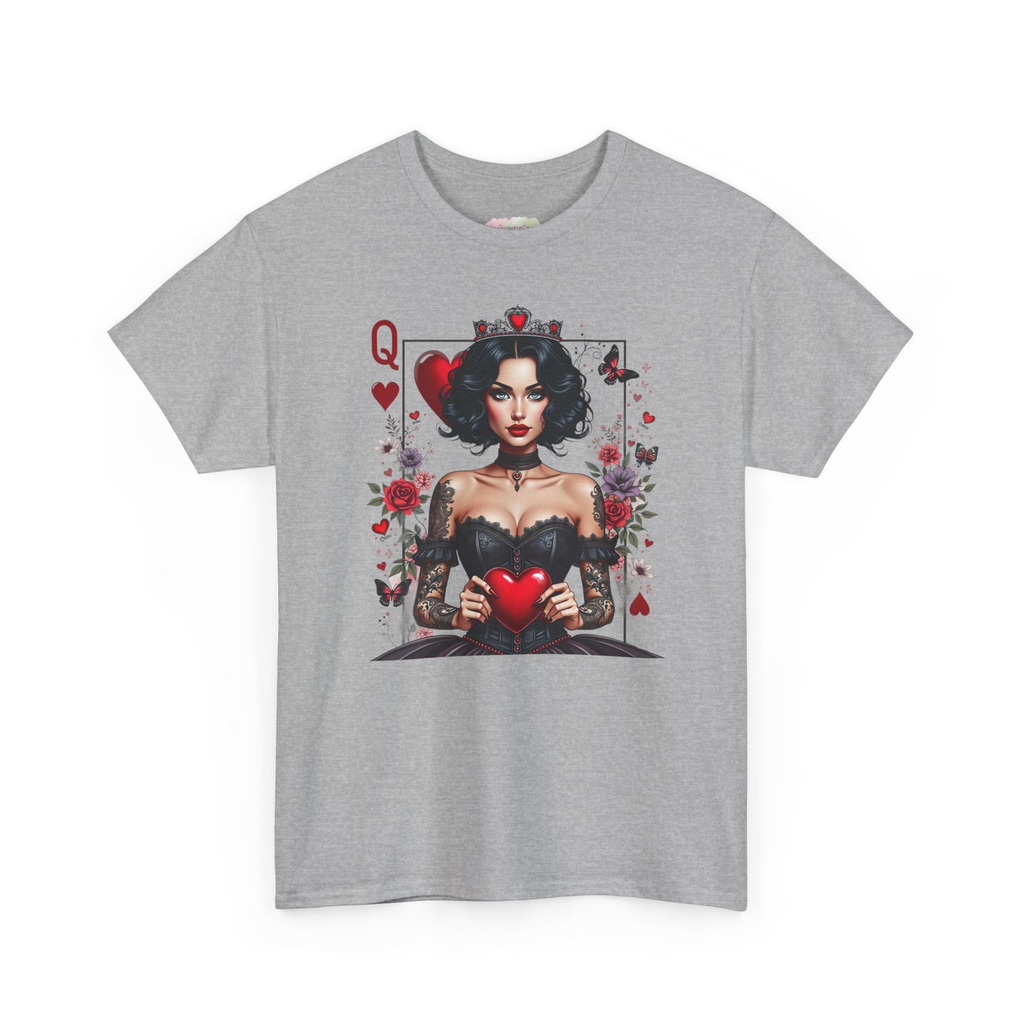 Queen of Hearts Playing Card tee | Retro Pinup Card Art, Heart Motif