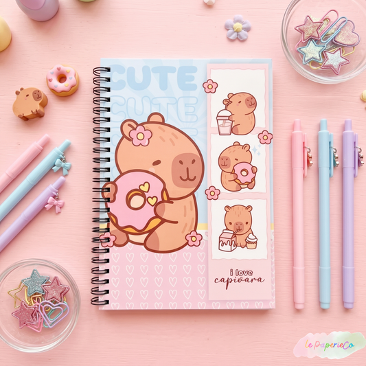 Kawaii Capybara Notebook Half Letter Size 5.5x8.5 in | Cute Animal Journal – Le Paperie Co