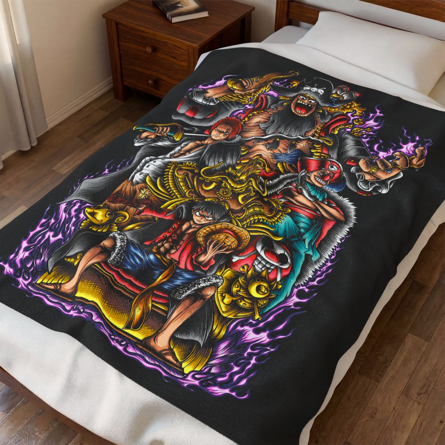 One Piece Straw Hat Crew Blanket | Anime Pirate Crew Velveteen Throw