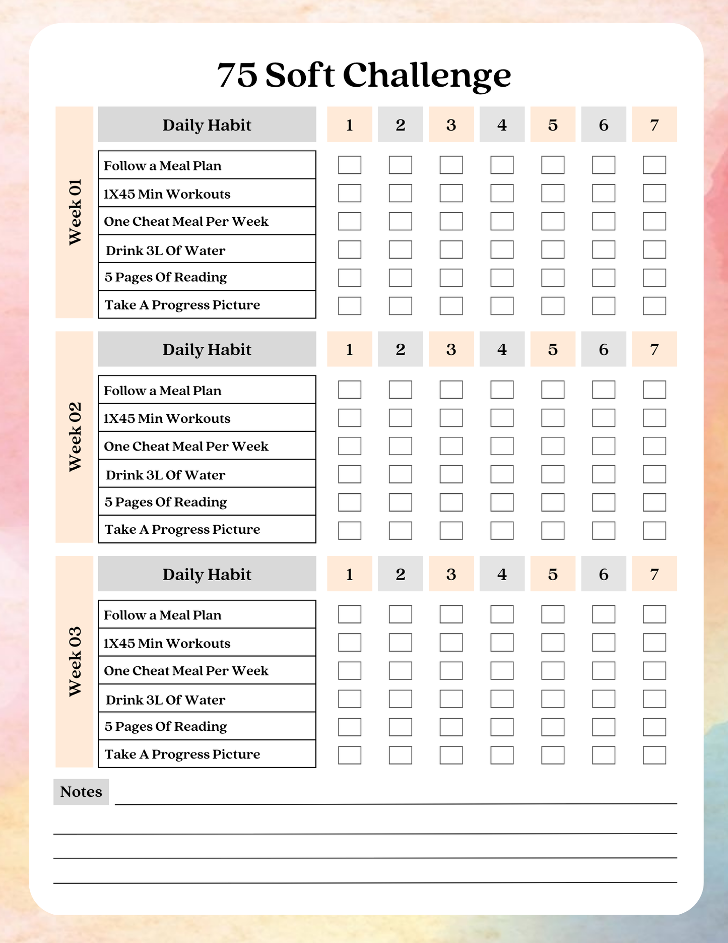 75 Soft Challenge Tracker | Digital Download