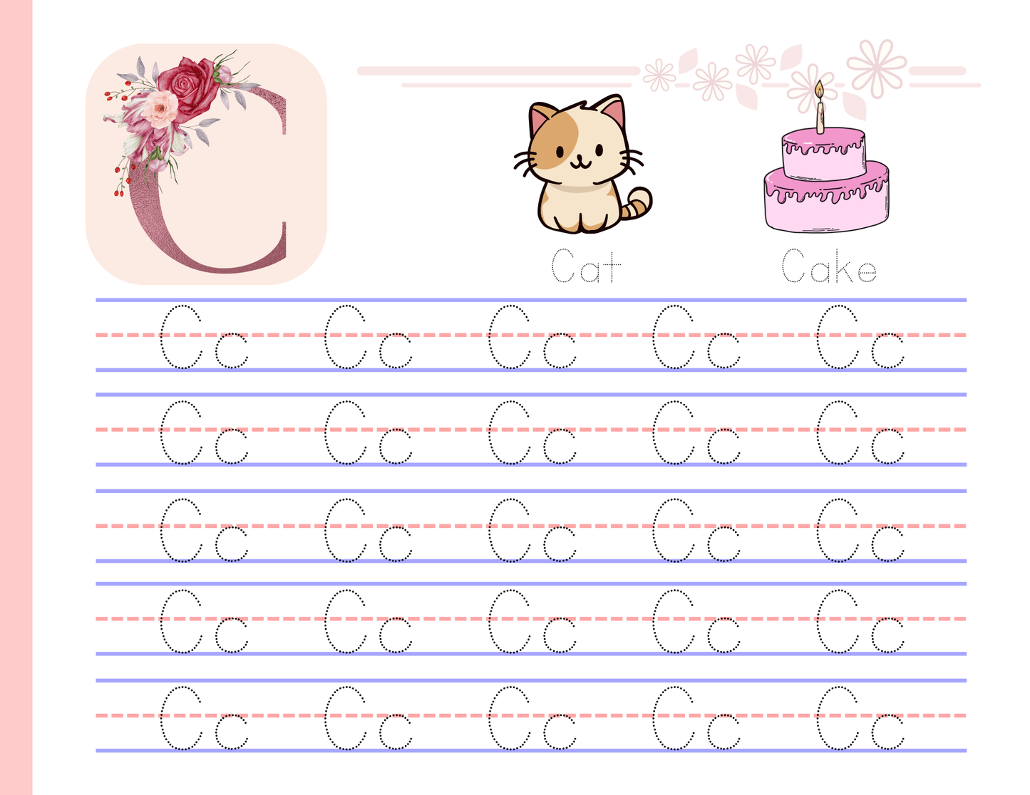 Alphabet Letter Tracing Pad - Pink Floral | Digital Download