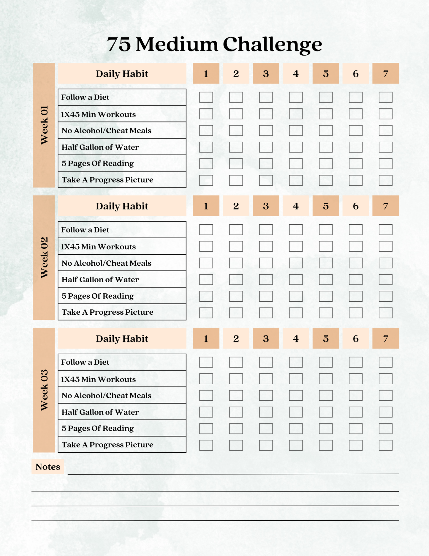 75 Medium Challenge Tracker | Digital Download