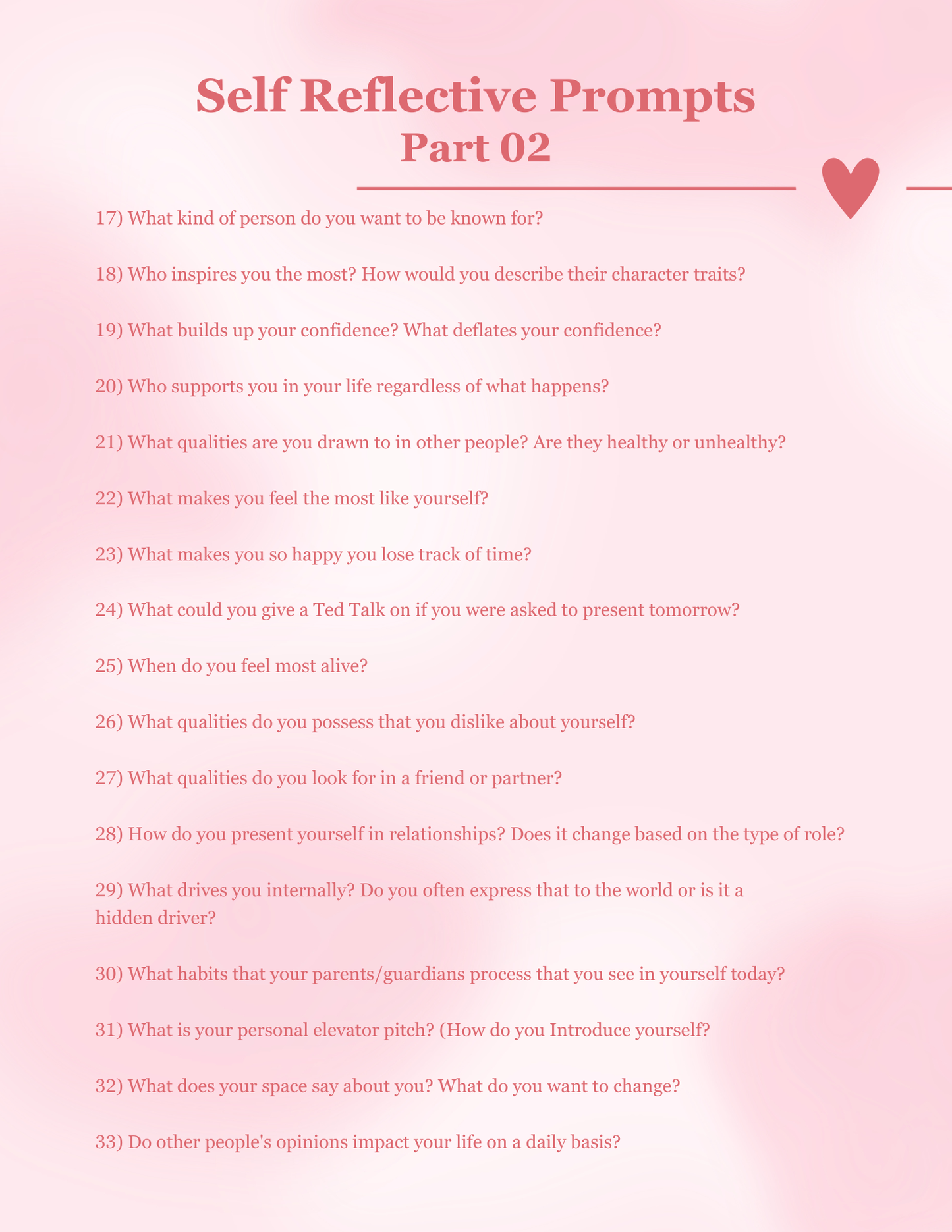 100 Self Reflective Prompts | Digital Download