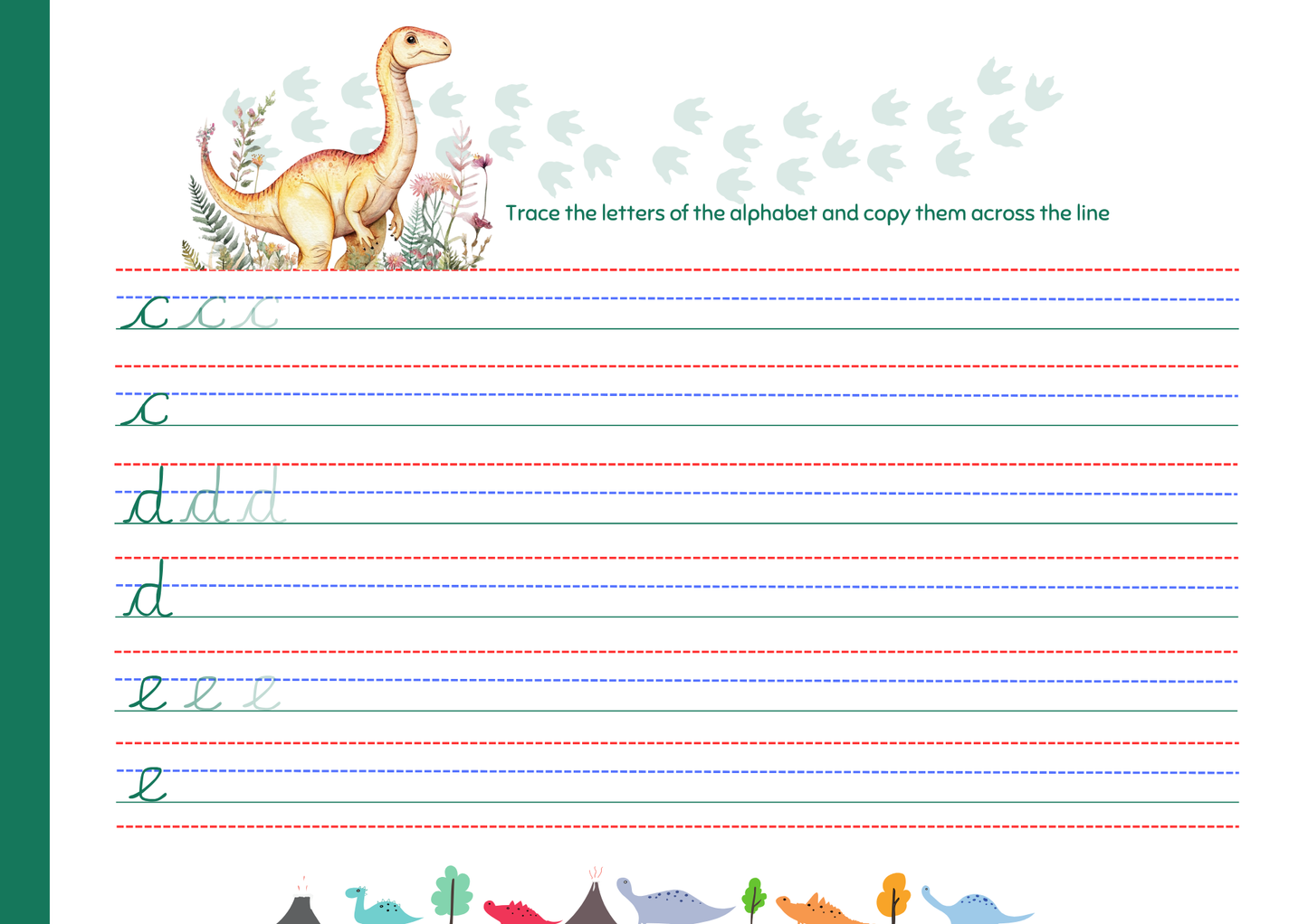 Cursive Letter Tracing Pad - Dinosaur Theme | Digital Download