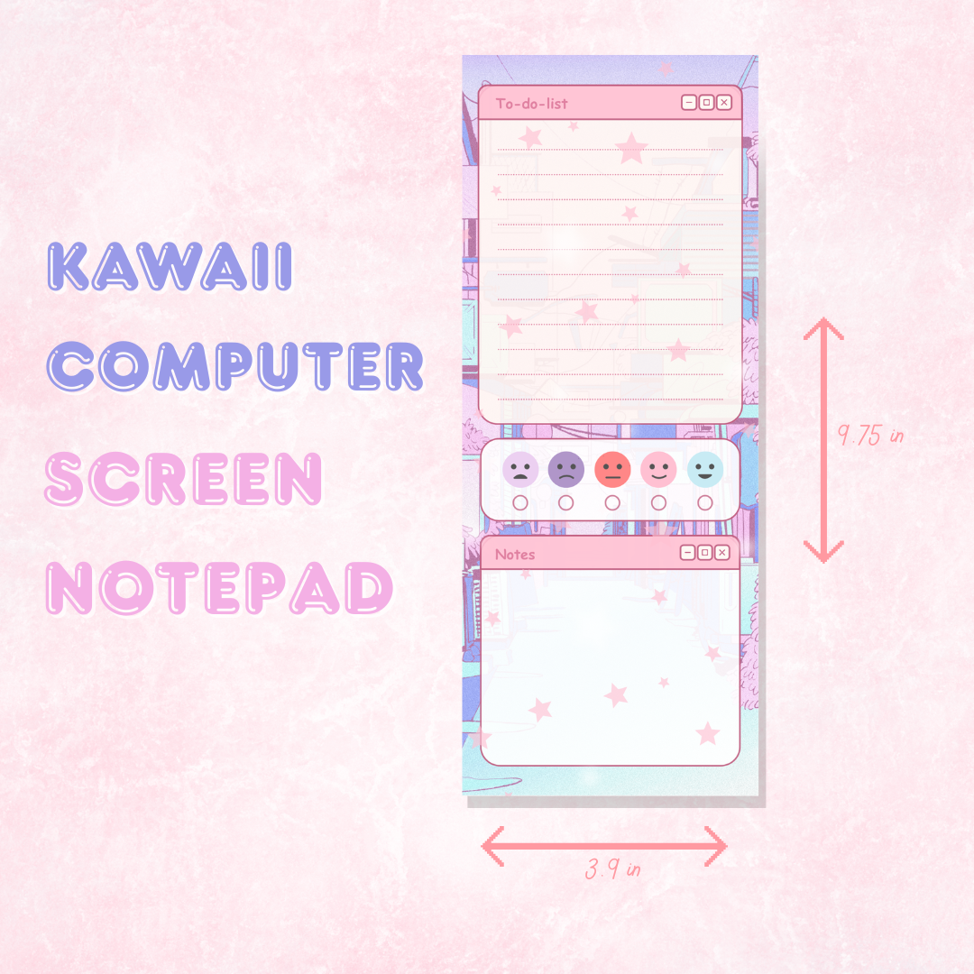 Kawaii Computer Screen Notepad | 50 pages (3.9 x 9.75 in)