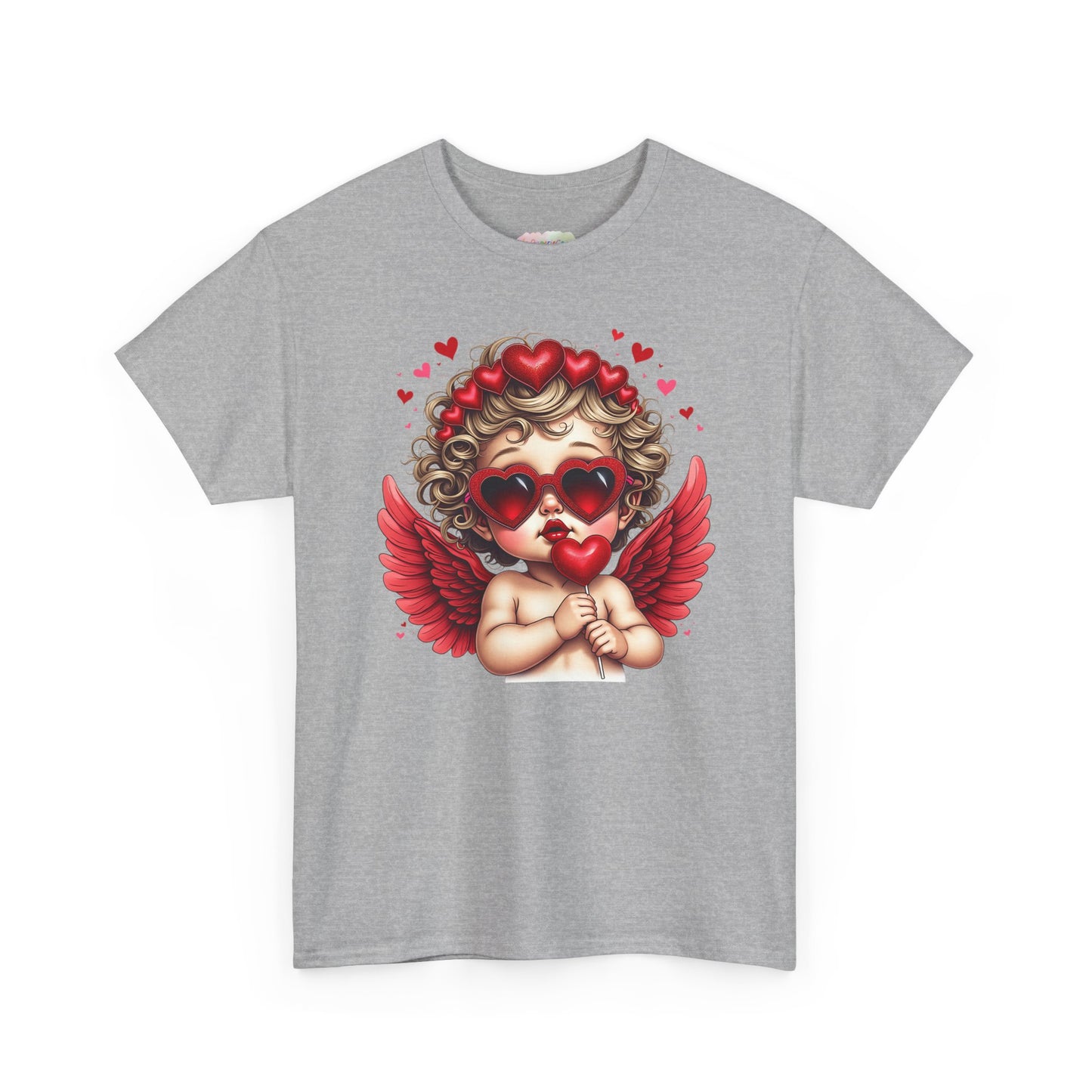 Valentine Cherub Heart Sunglasses T-Shirt | Cupid Angel with Red Wings