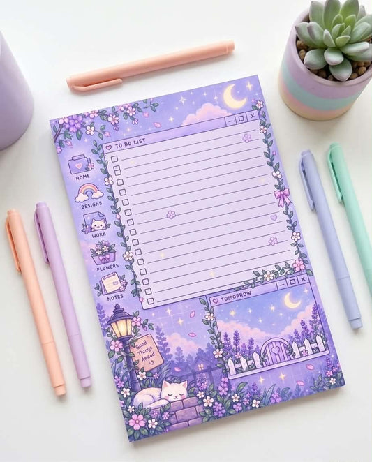 Dreamy Lavender Cat To-Do List Memo Pad
