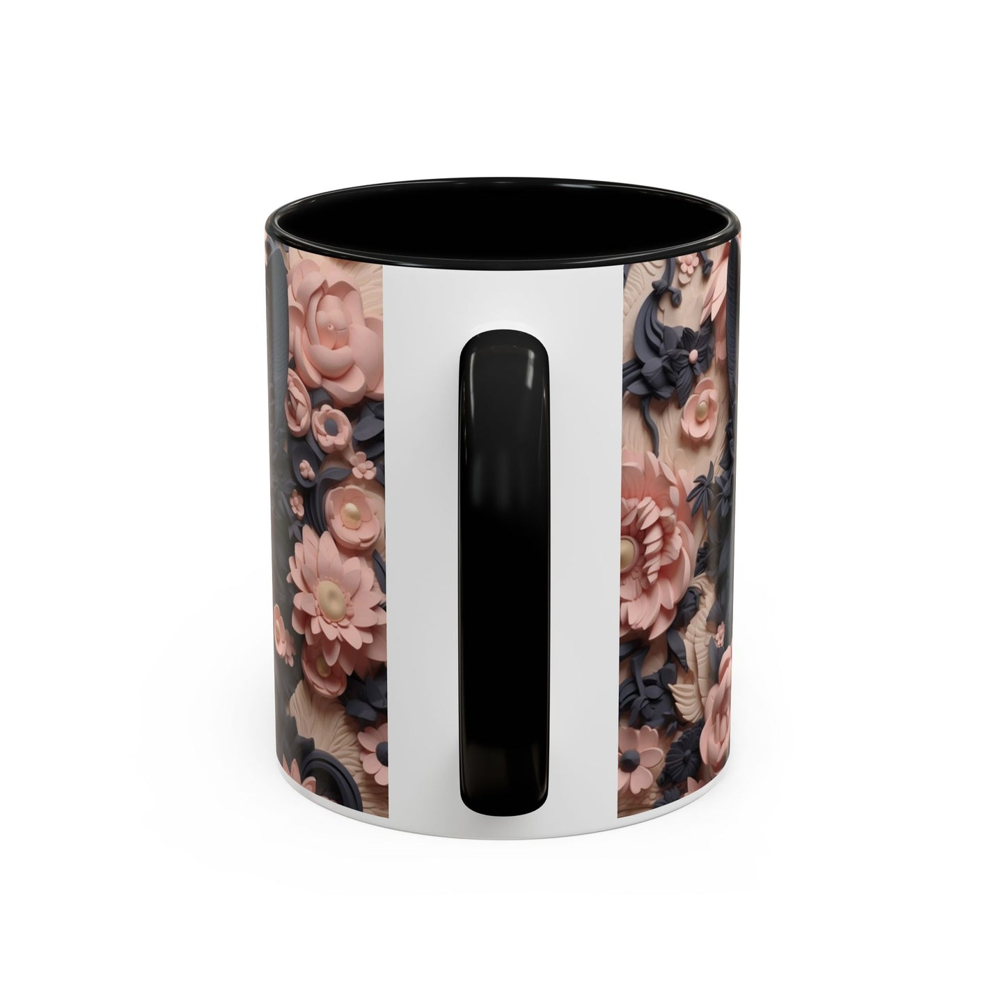 Black Cat & Pink Roses Accent Coffee Mug  11/15oz Floral Cat Art