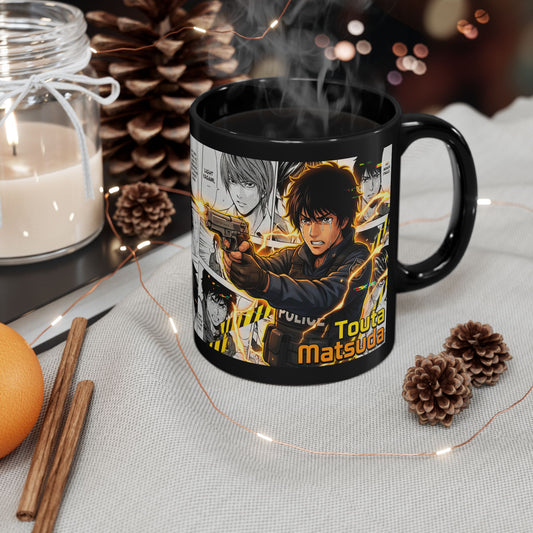 Death Note-Style Manga Panel Black Mug — 'Touta Matsuda' Anime Coffee Cup (11oz/15oz)