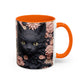 Black Cat & Pink Roses Accent Coffee Mug  11/15oz Floral Cat Art