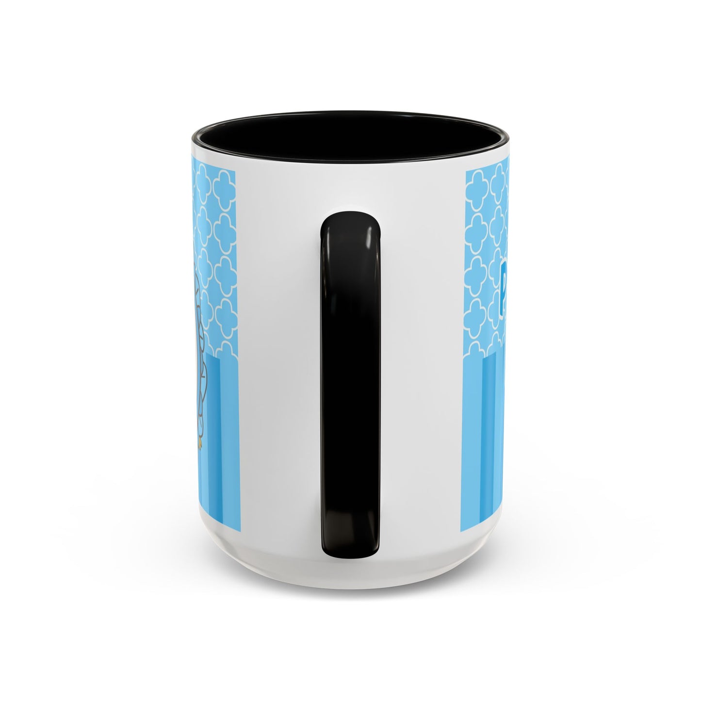 Princess Cat Illustration Accent Coffee Mug | Blue Striped Ceramic