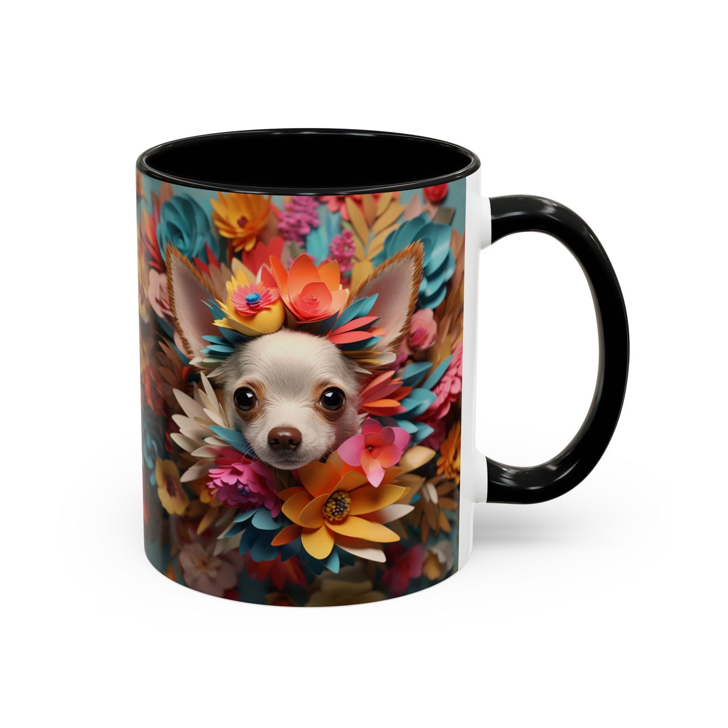 Chihuahua Floral Wreath Accent Coffee Mug Colorful Pet Lover Gift (11/15oz)