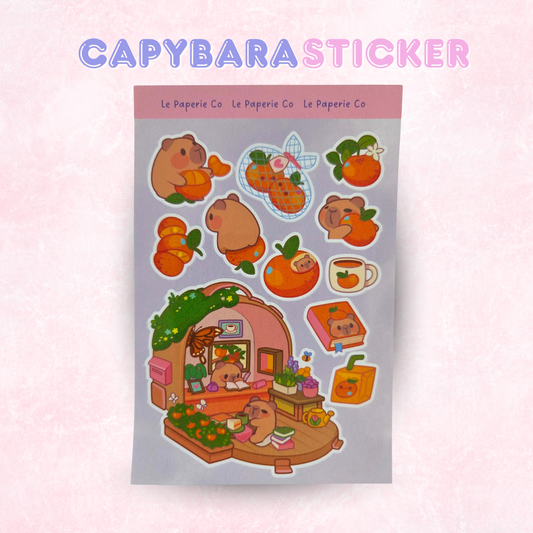 Kawaii Capybara Sticker Sheet | Adorable Cartoon Laptop Decal