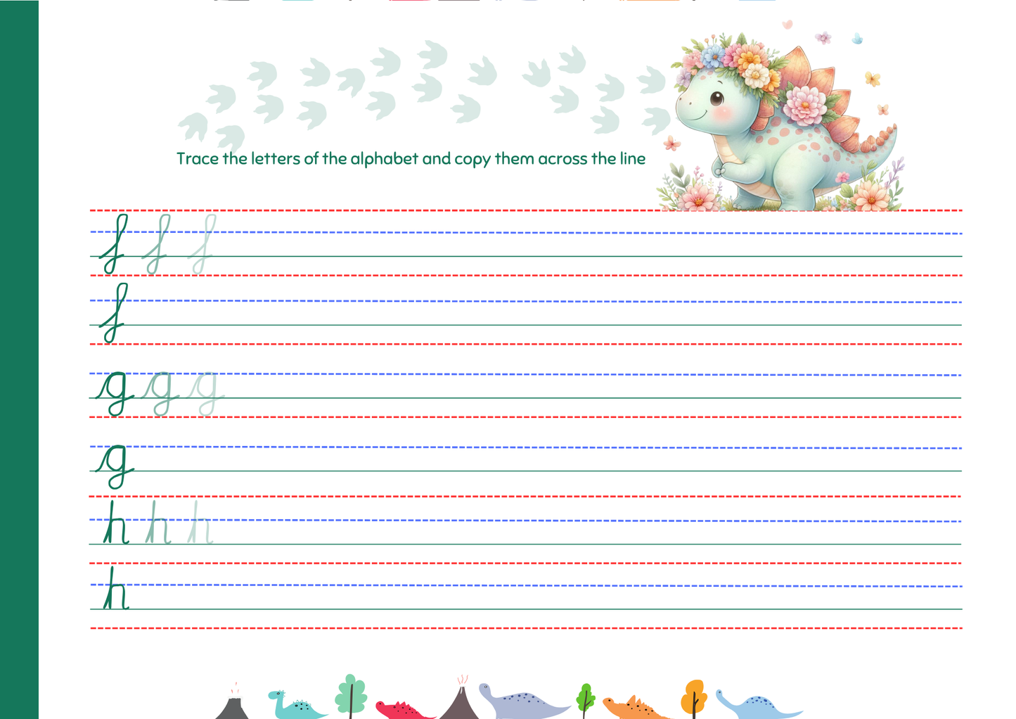 Cursive Letter Tracing Pad - Dinosaur Theme | Digital Download