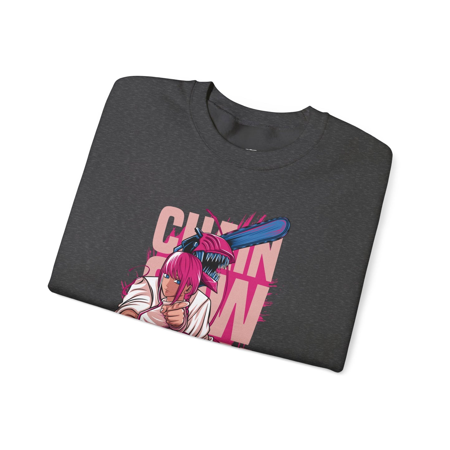 Cherry Anime Girl with Bat Crewneck Sweatshirt | Kawaii Japanese Text