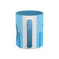 Princess Cat Illustration Accent Coffee Mug | Blue Striped Ceramic