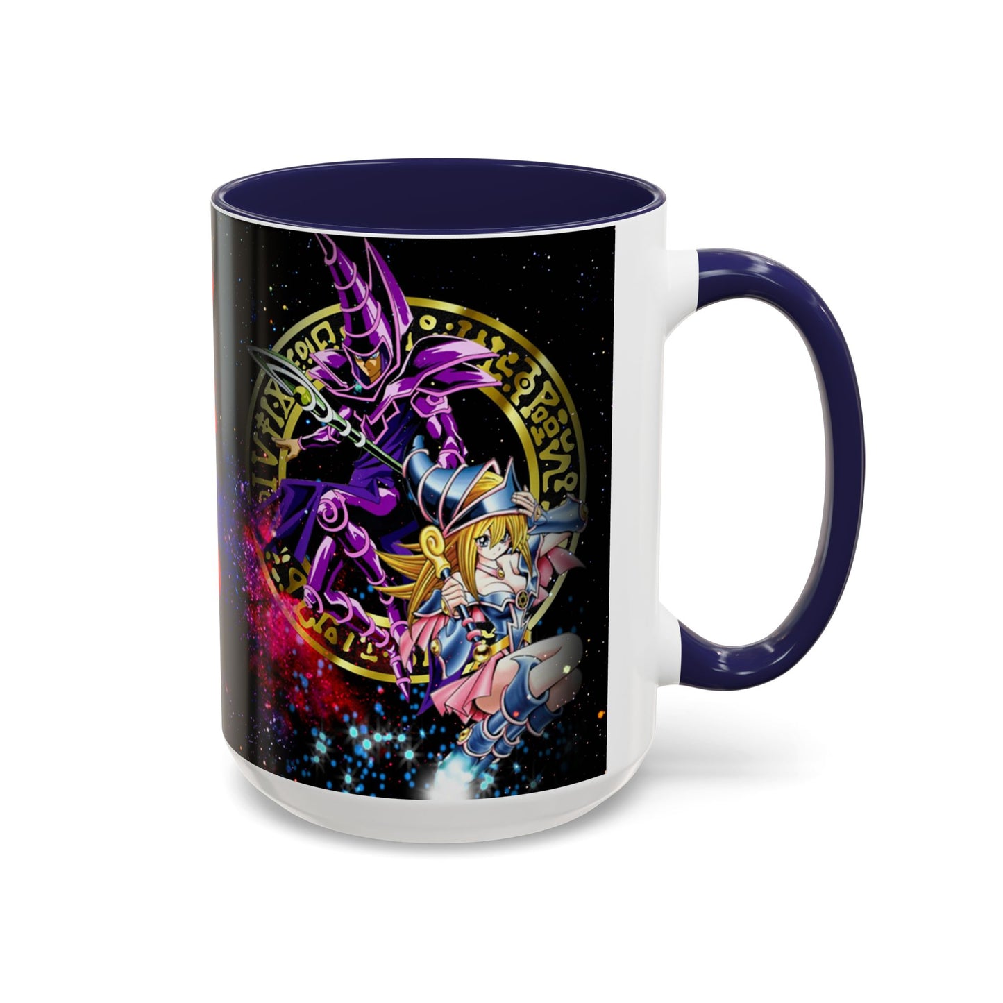 Yu-Gi-Oh! Dark Magician & Dark Magician Girl Accent Coffee Mug | Anime Duelist Galaxy Design (11/15oz)
