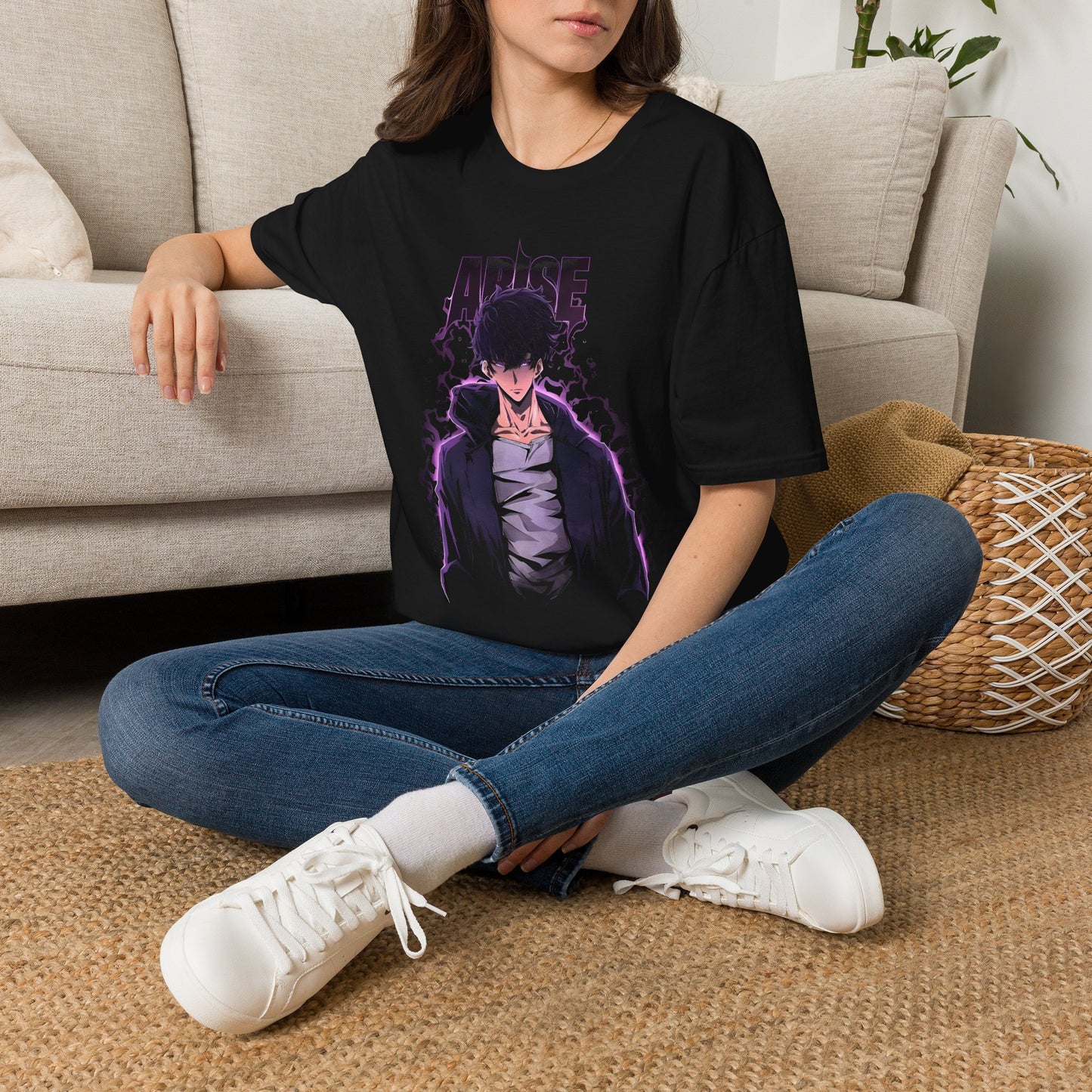 Arise Dark Anime Boy T-Shirt | Purple Lightning Graphic Tee