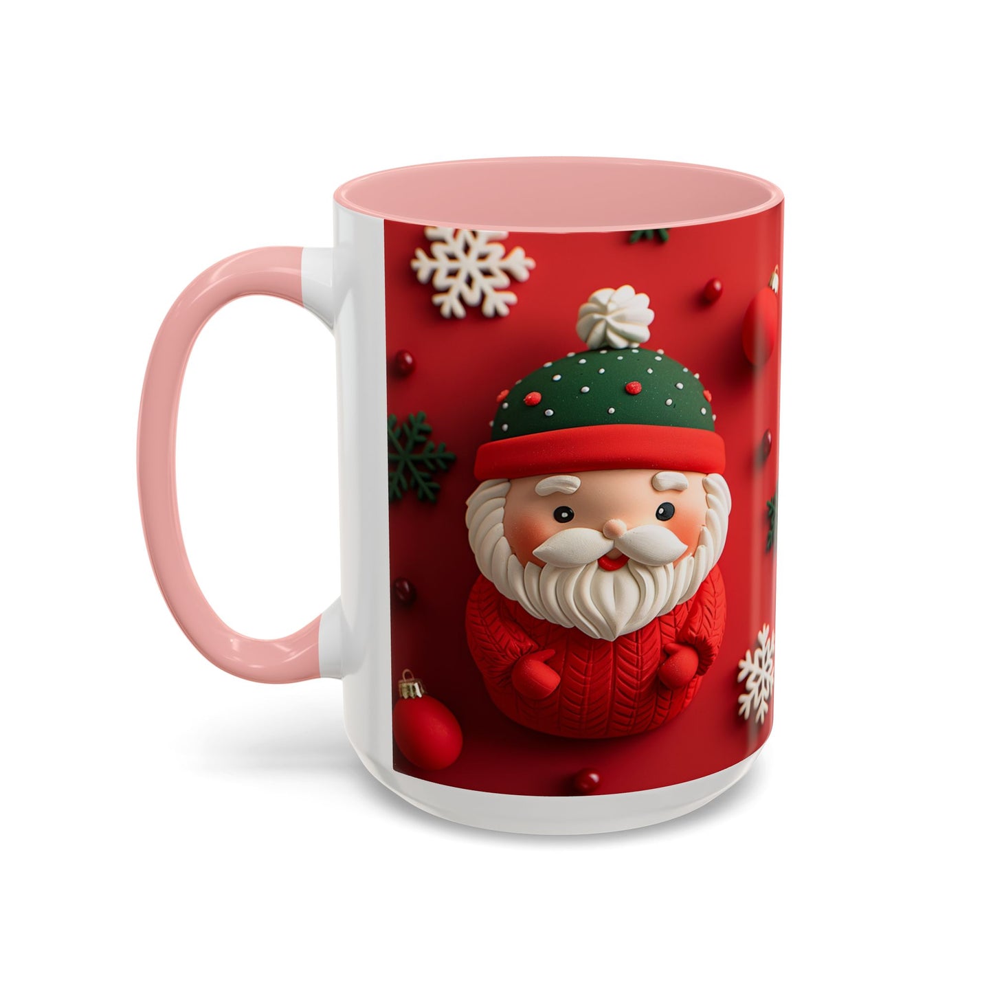 Cute Santa Pattern Accent Coffee Mug | Christmas Holiday Snowflakes