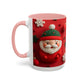 Cute Santa Pattern Accent Coffee Mug | Christmas Holiday Snowflakes