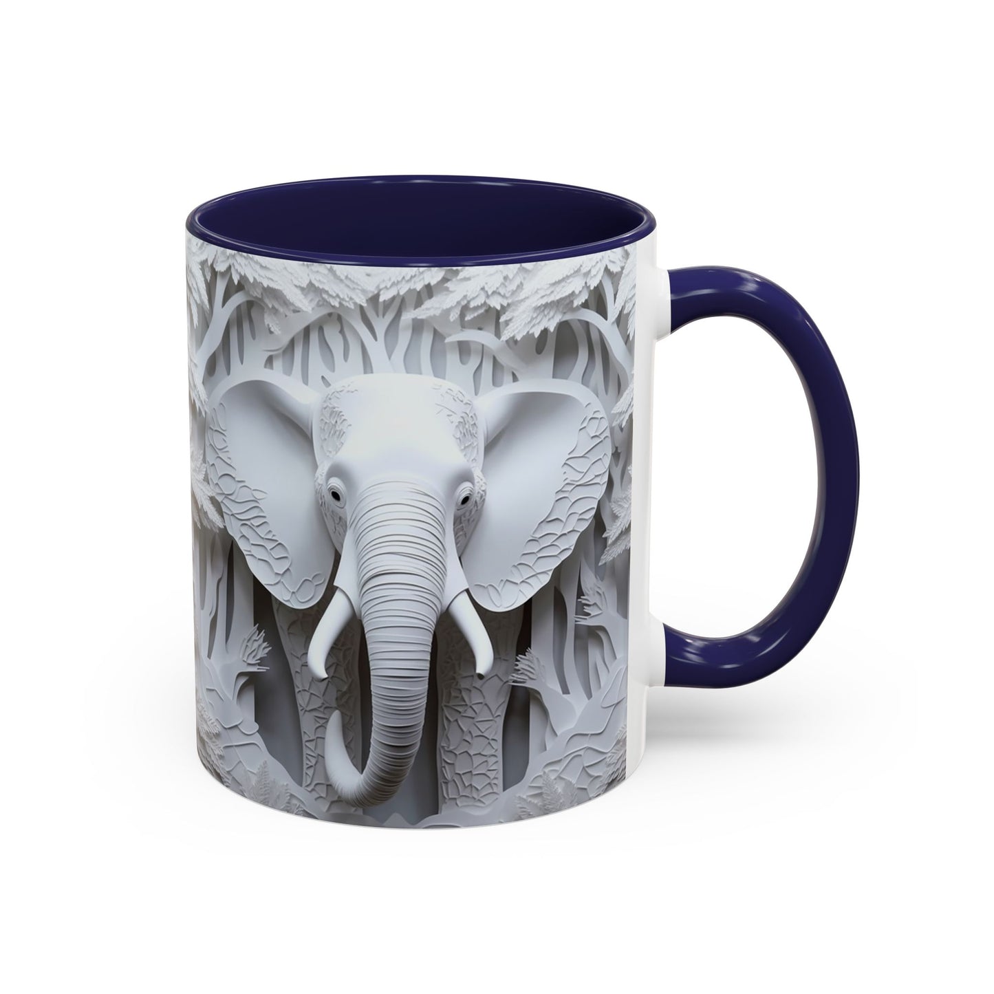 Elephant Relief Accent Coffee Mug — Grey Carved Jungle Design (11/15oz)