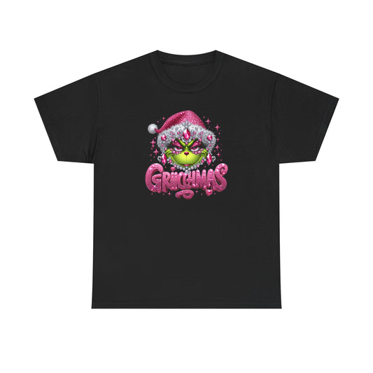 Grinch Face with Santa Hat T-Shirt | Christmas Holiday Graphic Tee