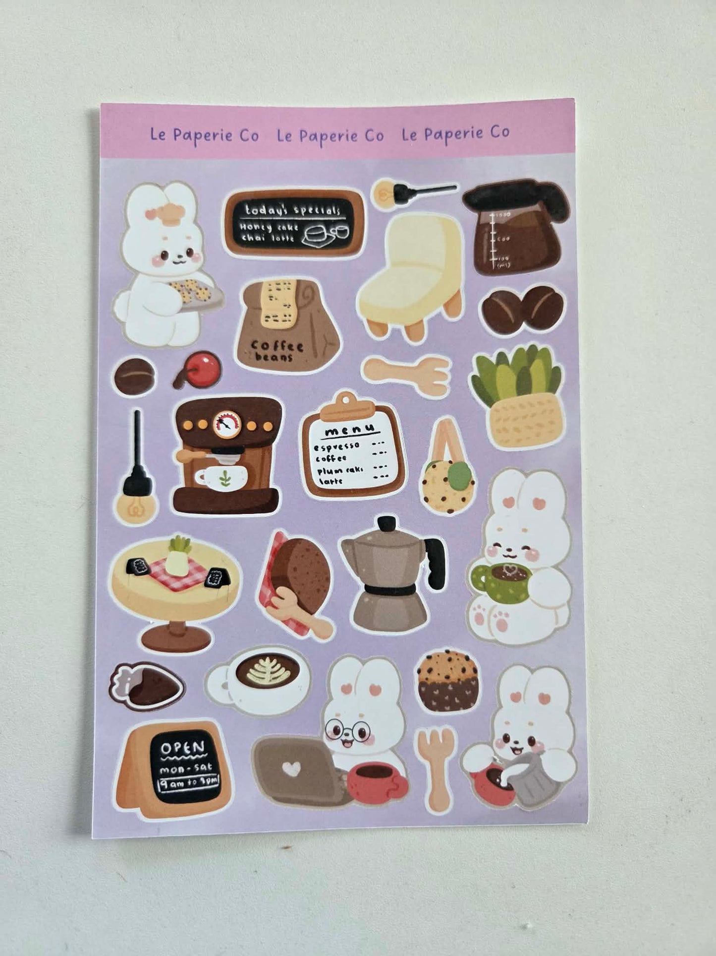 Cafe Bunny Sticker Sheet | Kawaii Coffee Bunny Decal (4x6 inches)