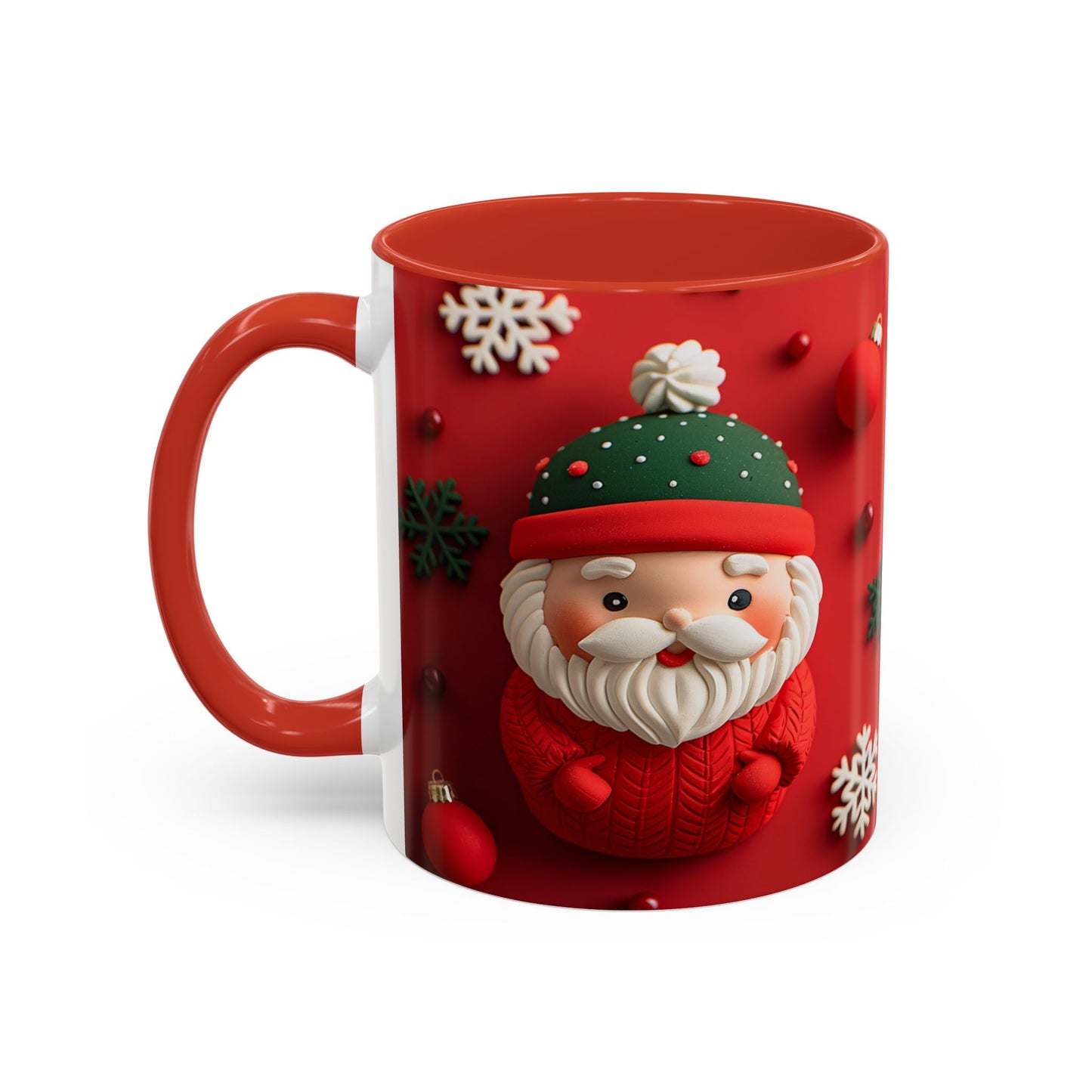 Cute Santa Pattern Accent Coffee Mug | Christmas Holiday Snowflakes