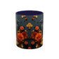 Autumn Raven Accent Coffee Mug — Black Crow & Orange Chrysanthemums (11/15oz)