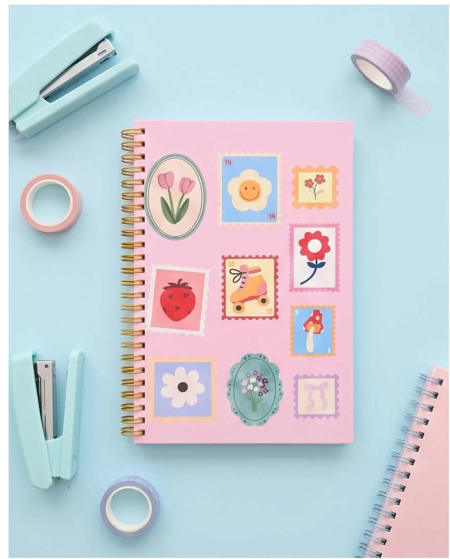 Aesthetic Postage Stamp & Floral Custom Spiral Notebook