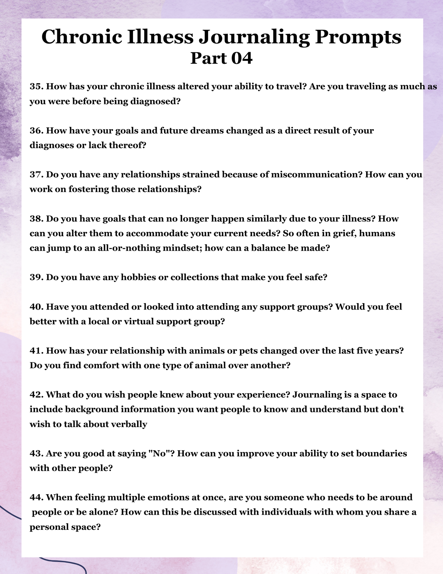 Chronic Illness Reflection Journal Prompts | Digital Download