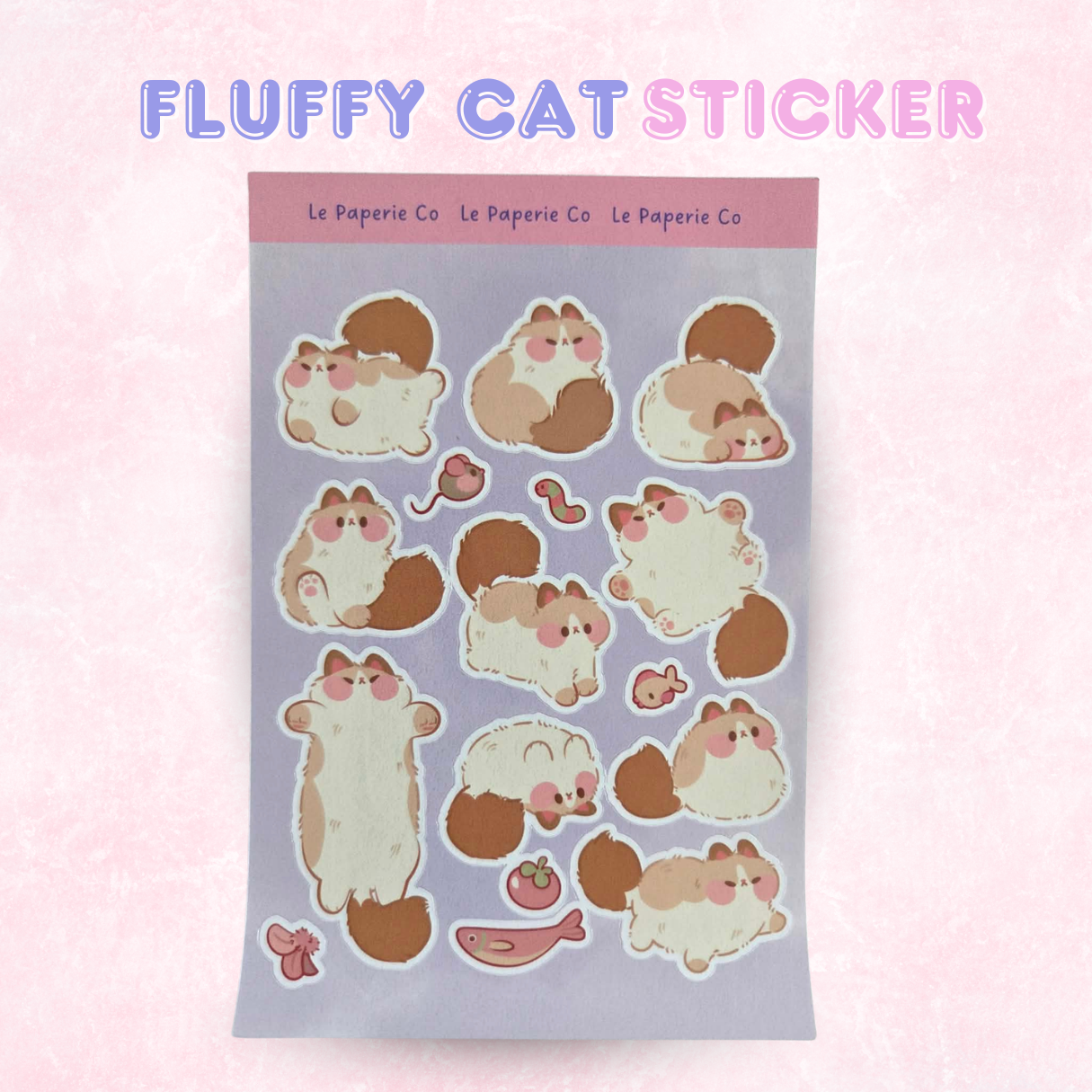 Fluffy Cat Sticker Sheet | Planner Laptop Decal (4x6 Inch)