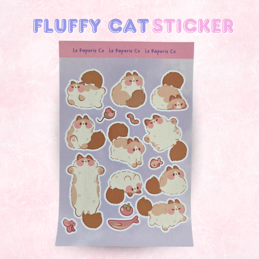 Fluffy Cat Sticker Sheet | Planner Laptop Decal (4x6 Inch)